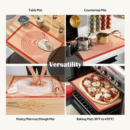 Skiennix Extra Large Non-Slip Silicone Pastry Mat - 36'' x 24'' with Measurements for Baking | Red (Pack of 2)