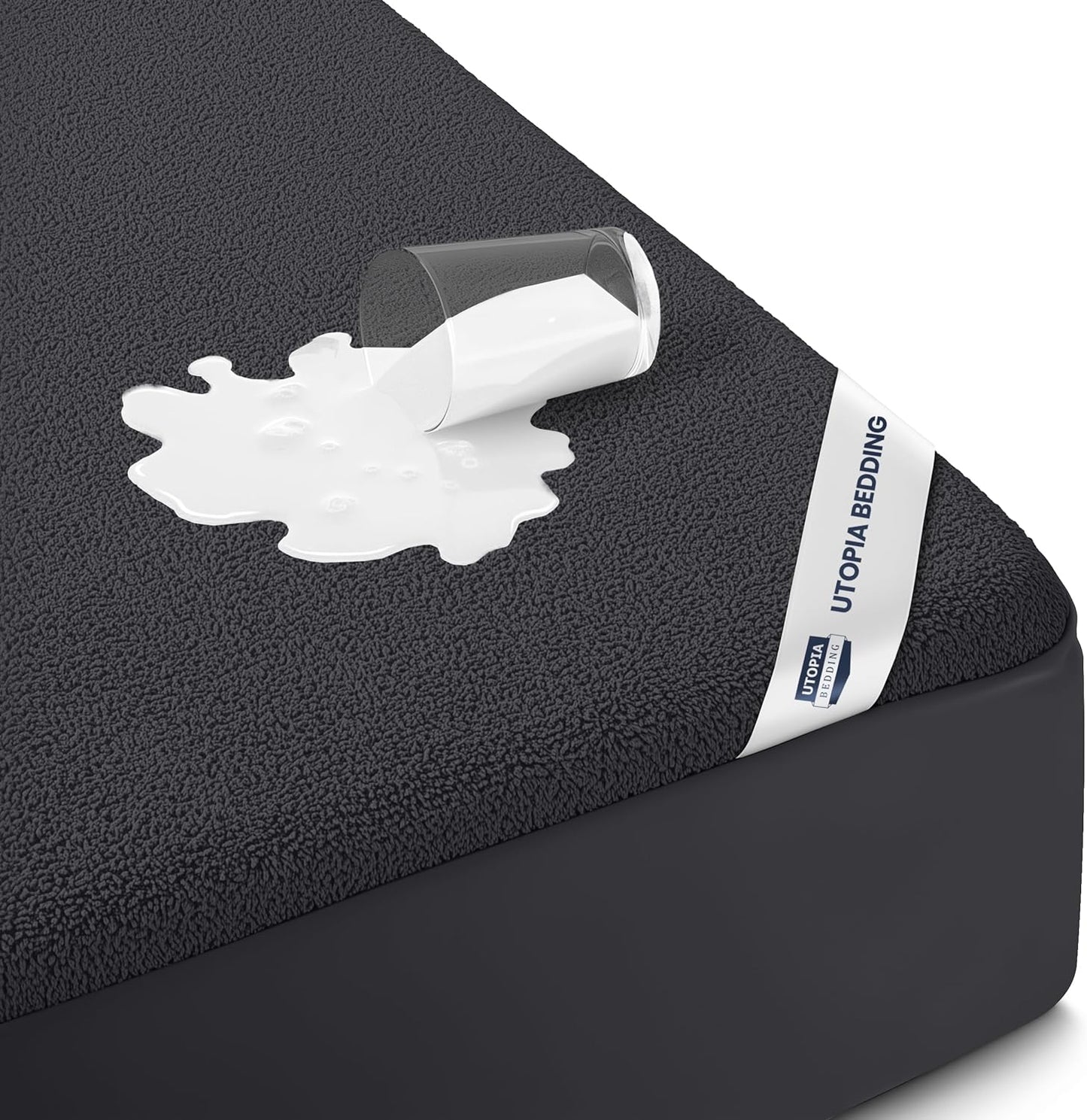 Utopia Bedding Queen Size Mattress Protector - Waterproof Terry Cover with Deep Pockets | Soft & Breathable Black