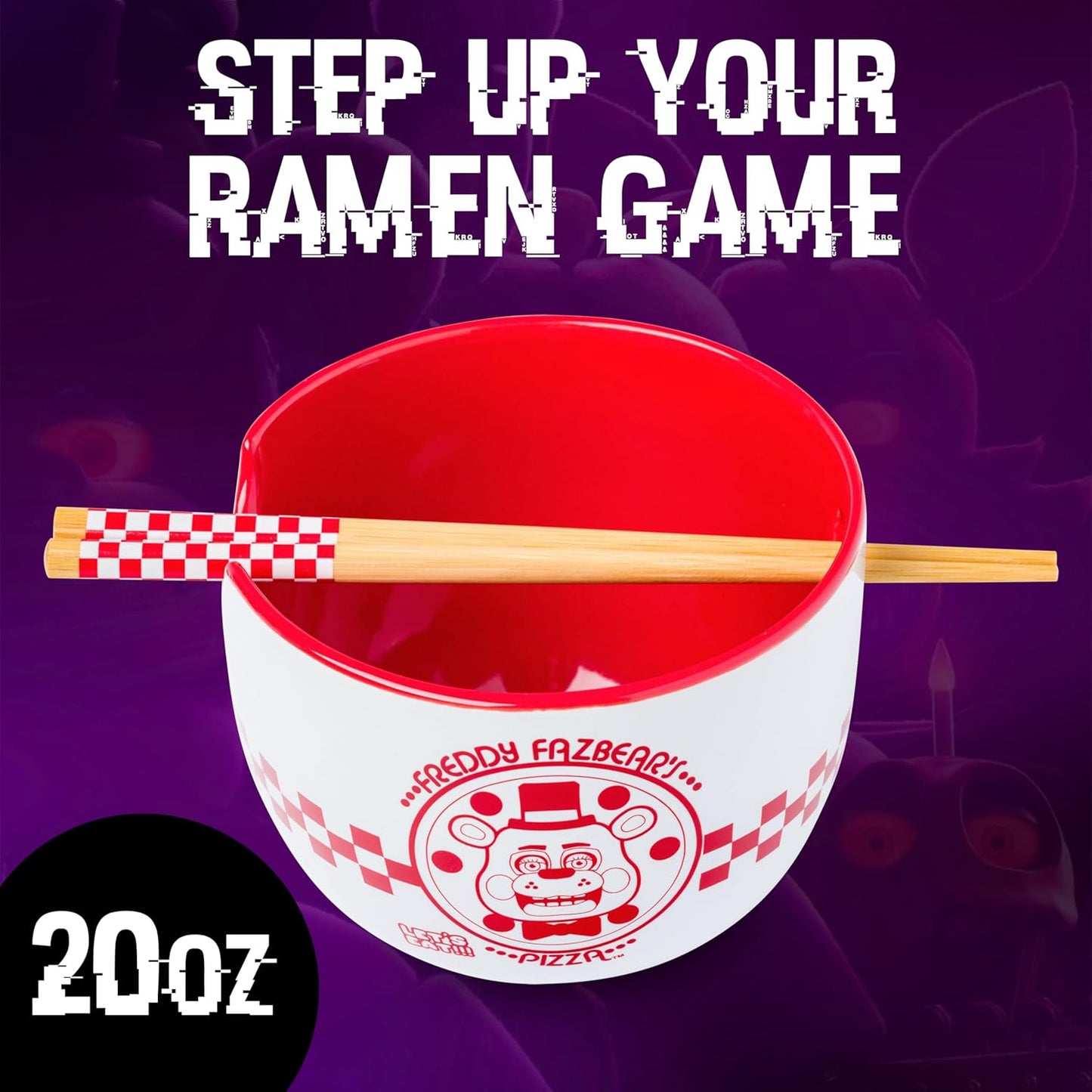 Silver Buffalo Five Nights at Freddy's Ramen Noodle Bowl - 20 Oz Ceramic with Chopsticks, Microwave Safe