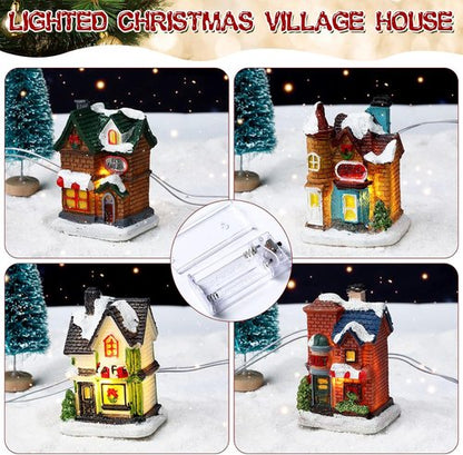 Gerrii Christmas Village Figurines Set - 31 Pcs LED Lighted Houses & Snow Blanket for Festive Decor