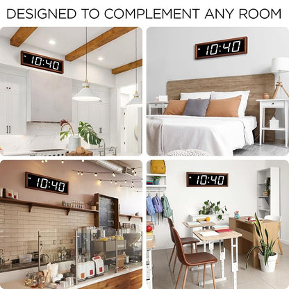 Ivation Large Digital Wall Clock, Big LED Display & Stylish Wood Frame, 18"