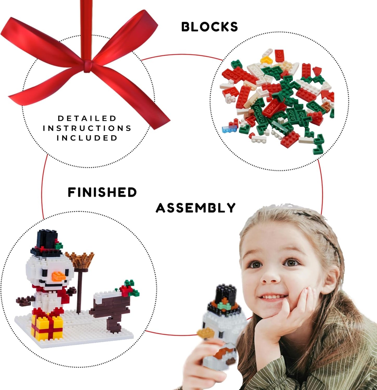 Toysmith Christmas Mini Blocks 3-Pack - Build Santa, Snowman & Reindeer - Holiday STEM Set for Kids 5+