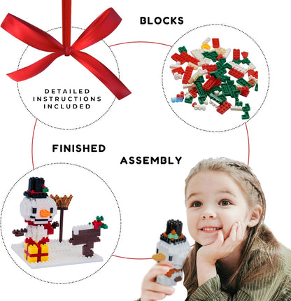 Toysmith Christmas Mini Blocks 3-Pack - Build Santa, Snowman & Reindeer - Holiday STEM Set for Kids 5+
