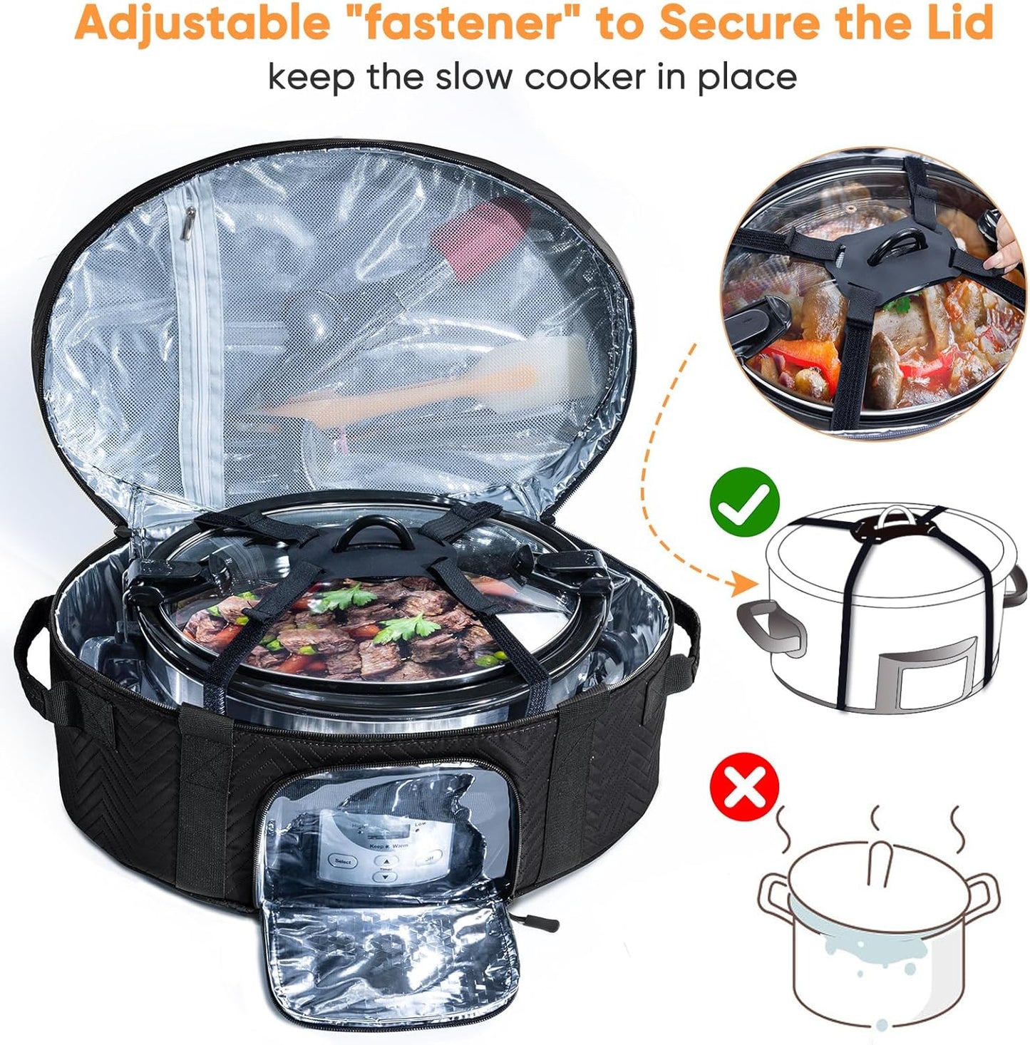 Skiennix Insulated Slow Cooker Carrying Bag - Portable Case for 6-8 Quart CrockPot & Hamilton Beach with Accessory Pocket