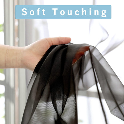 OWENIE Black Sheer Curtains, 45" Long Light Filtering Tiers for Kitchen, Basement, Bedroom - 2 Panels, Cafe Curtains for Small Windows, 42" W x 45" L