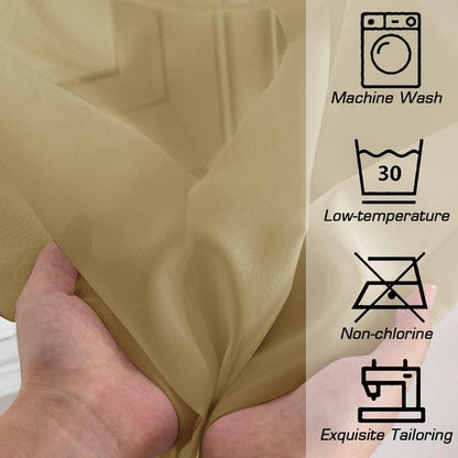 OWENIE Gold Sheer Curtain 96 Inch Long 2 Panels Set, Light Filtering Clear Rod Pocket Soft Sheer Curtain 95 for Bedroom/Living Room, 2Pcs, Each 42" W x 96" L,Gold