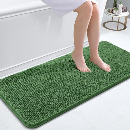 OLANLY Bathroom Rugs 47x20, Extra Soft Absorbent Chenille Bath Rugs, Rubber Backing Quick Dry, Machine Washable Bath Mats for Bathroom Floor, Tub and Shower, Home Decor Accessories, Olive Green