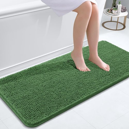 OLANLY Bathroom Rugs 47x20, Extra Soft Absorbent Chenille Bath Rugs, Rubber Backing Quick Dry, Machine Washable Bath Mats for Bathroom Floor, Tub and Shower, Home Decor Accessories, Olive Green