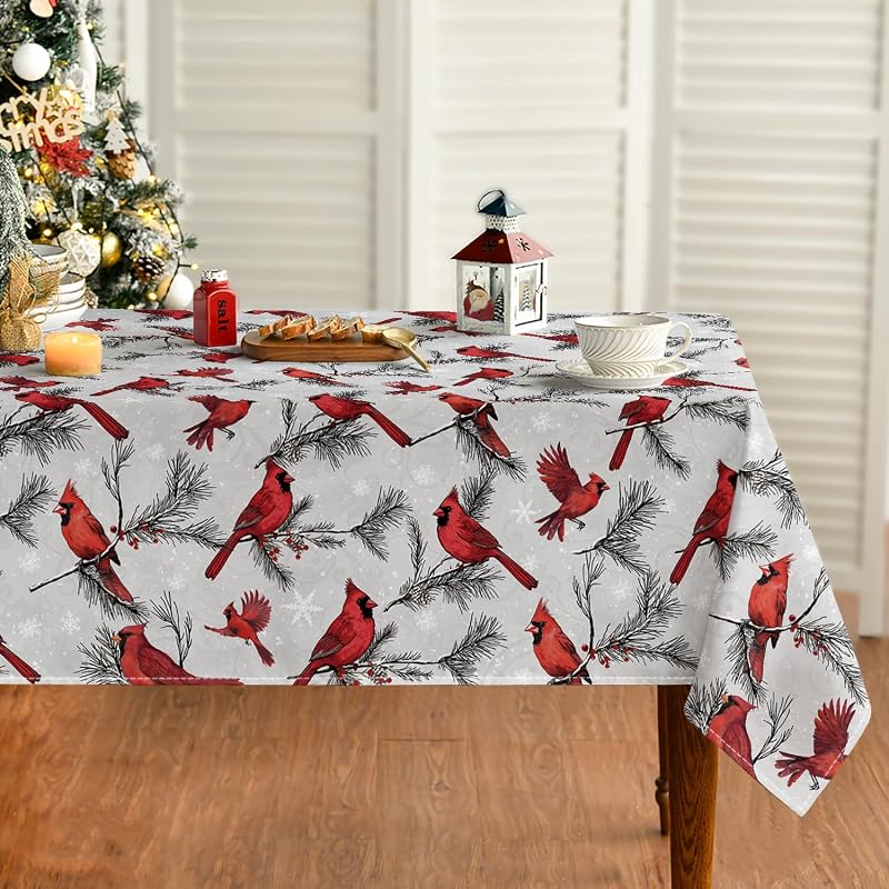Horaldaily Christmas Tablecloth 60 x 104 Inches - Red Birds & Branch Rectangular