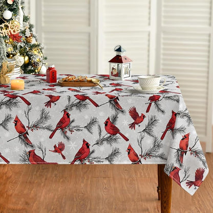 Horaldaily Christmas Tablecloth 60 x 104 Inches - Red Birds & Branch Rectangular