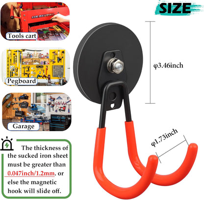 ULIBERMAGNET Heavy Duty Magnetic Hooks - Strong 3.46 Inch Hooks for Cables, Tools & More | 2 Pack (Orange)