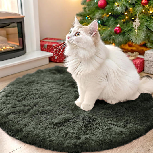 OLANLY Olive Green Round Rug - Soft & Fluffy Machine Washable 2 ft Circle Area Rug for Bedroom & Living Room