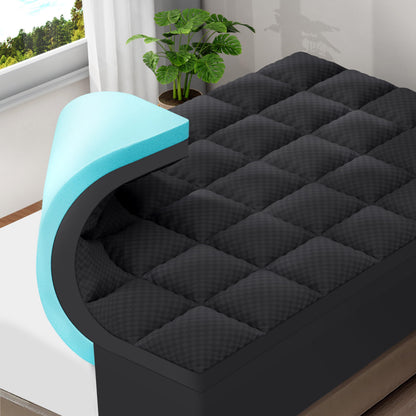 OLANLY Dual-Layer 4 Inch Queen Size Memory Foam Mattress Topper for Back Pain, 2 Inch Cooling Pillow Top Mattress Pad Cover and 2 Inch Gel Memory Foam Topper, Deep Elastic Pocket, Black