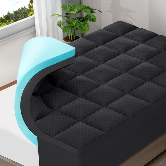 OLANLY Dual-Layer 4 Inch Queen Size Memory Foam Mattress Topper for Back Pain, 2 Inch Cooling Pillow Top Mattress Pad Cover and 2 Inch Gel Memory Foam Topper, Deep Elastic Pocket, Black