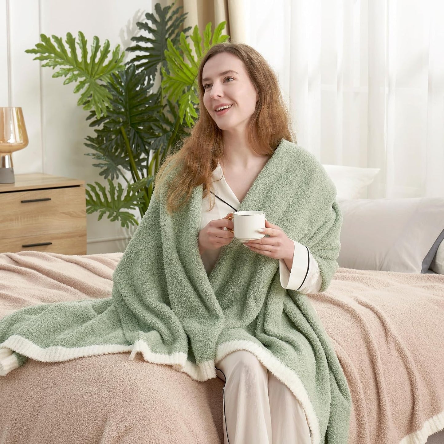 Snuggle Sac Ultra Soft Throw Blanket - Reversible Sage Green Microfiber | Cozy 50x60 Inches Gift for Women