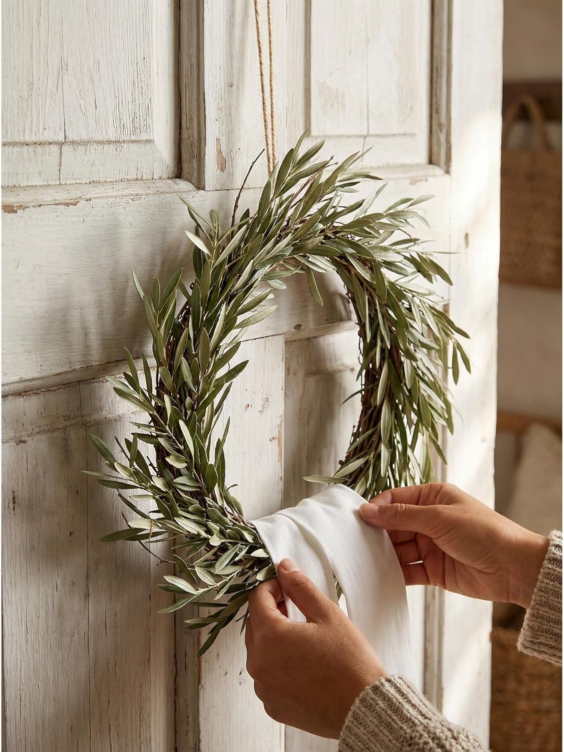 Skiennix White Linen-Style Wreath Sash - 2 Pieces, 55"x5.1" Blank Ribbon for DIY Embroidery & Holiday Decor