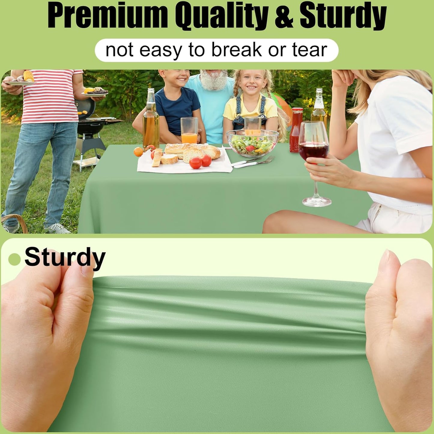 Smiry Disposable Tablecloths - Waterproof Plastic Covers for Parties | 54 x 108 Inch | Sage Green - 3 Pack