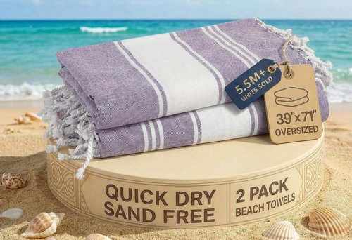 LANE LINEN Beach Towel 2 Pack - Pool Towel Oversized, Pre-Washed Extra Large Beach Towels, Sandless Beach Towel, Quick Dry Travel Towel, Large Pool Towels, 39"x71" - Day Break