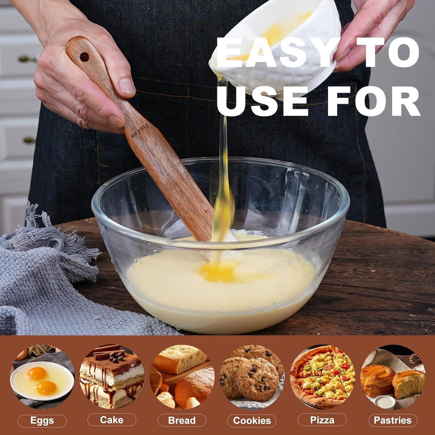 Skiennix 2-Pack Wooden Spurtle Set - Ideal for Sourdough, Mixing & Reaching Jar Bottoms | Teak Wood Kitchen Utensils