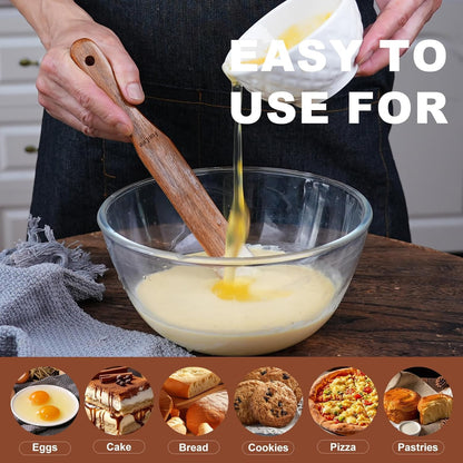 Skiennix 2-Pack Wooden Spurtle Set - Ideal for Sourdough, Mixing & Reaching Jar Bottoms | Teak Wood Kitchen Utensils
