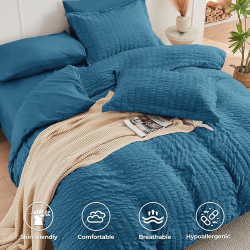 HYMOKEGE Teal Queen Comforter Set - 7-Piece All-Season Luxury Bedding Set with Sheets & Pillowcases