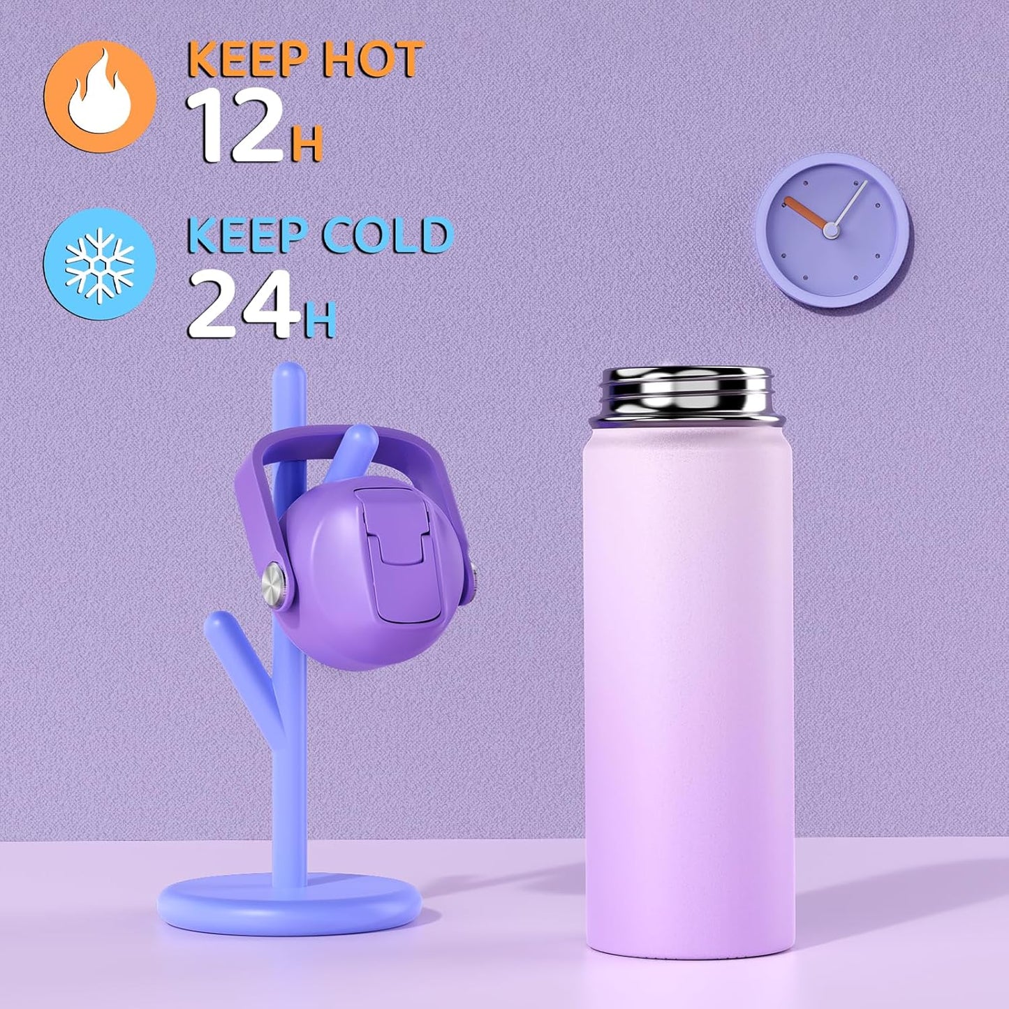Skiennix 18oz Kids Insulated Water Bottle - BPA-Free Stainless Steel Travel Tumbler (Purple)