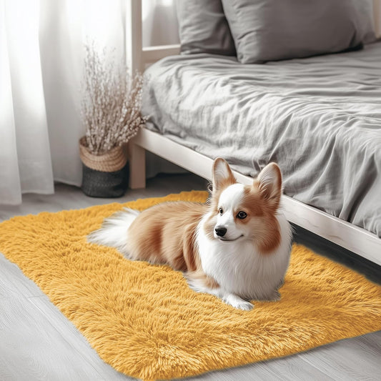 OLANLY Small Bedside Rug - Soft Fluffy Shaggy Throw Rug for Bedroom & Living Room | Mustard Yellow