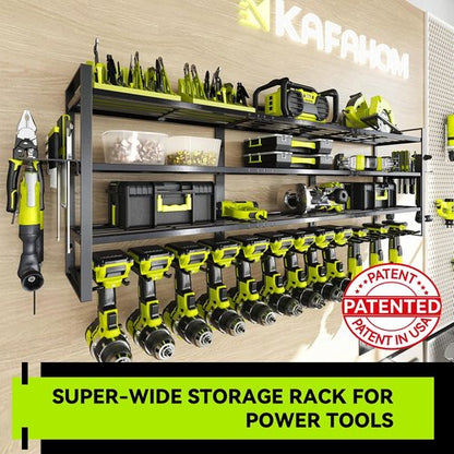 KAFAHOM Power Tool Organizer - Wall-Mounted 13 Drill Holder with 4 Layers & 2 Accessories | Ideal Gift for Men