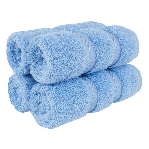 American Soft Linen Luxury Washcloths for Bathroom, 600 GSM 100% Cotton 4 Piece Turkish Wash Cloth Set, 13x13 in Soft Rags for Body and Face, Sky Blue Washcloths