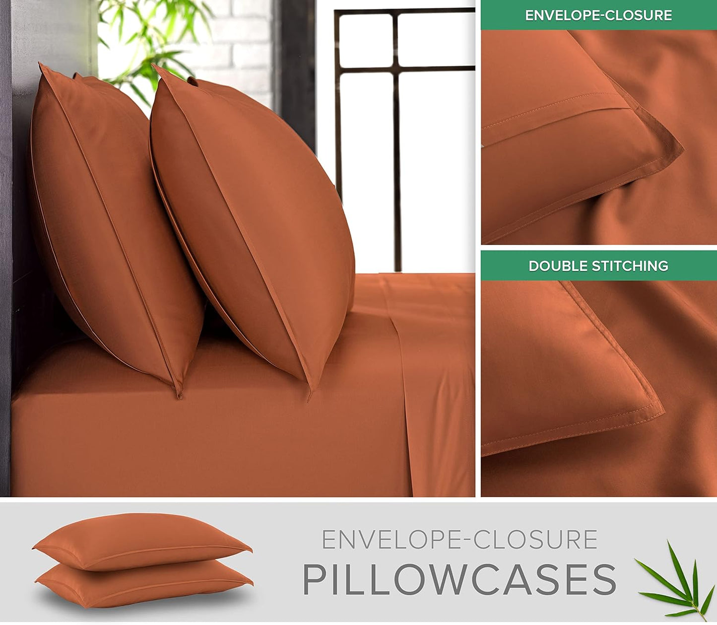 Pure Bamboo Split King Sheets - 100% Organic Viscose Bed Sheet Set, Soft & Cooling, 2 Fitted Sheets (Terracotta)