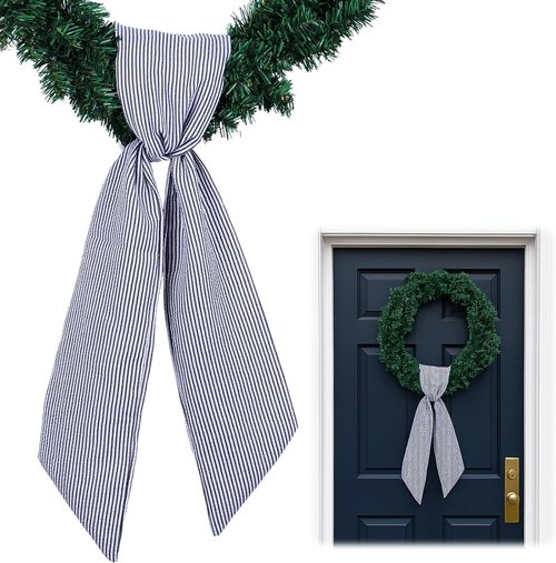 Black Striped Wreath Sash by [Brand Name] - 5.12" Wide x 54.33" for Halloween & Fall Door Decor