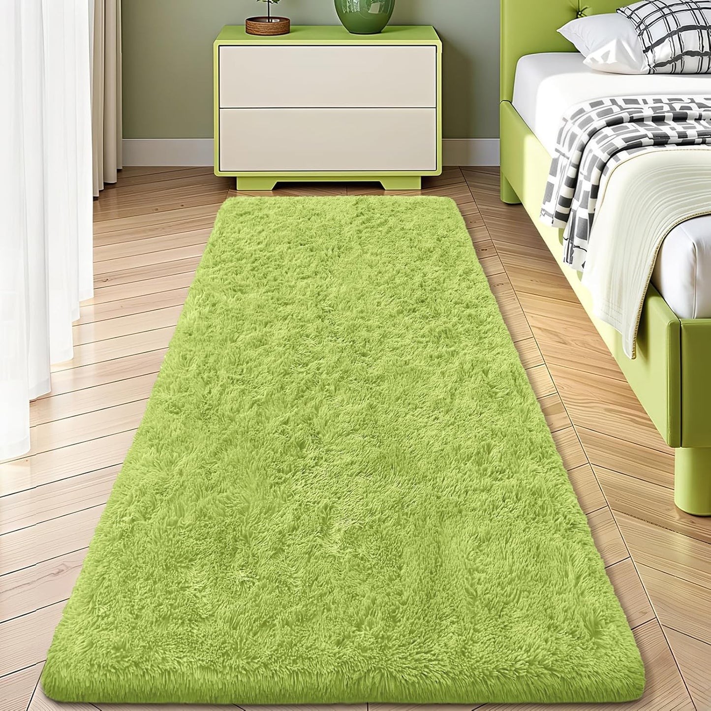 OLANLY Runner Rugs - Soft, Machine Washable Shaggy Design for Hallway & Bedroom | Grass Green 2x8 ft