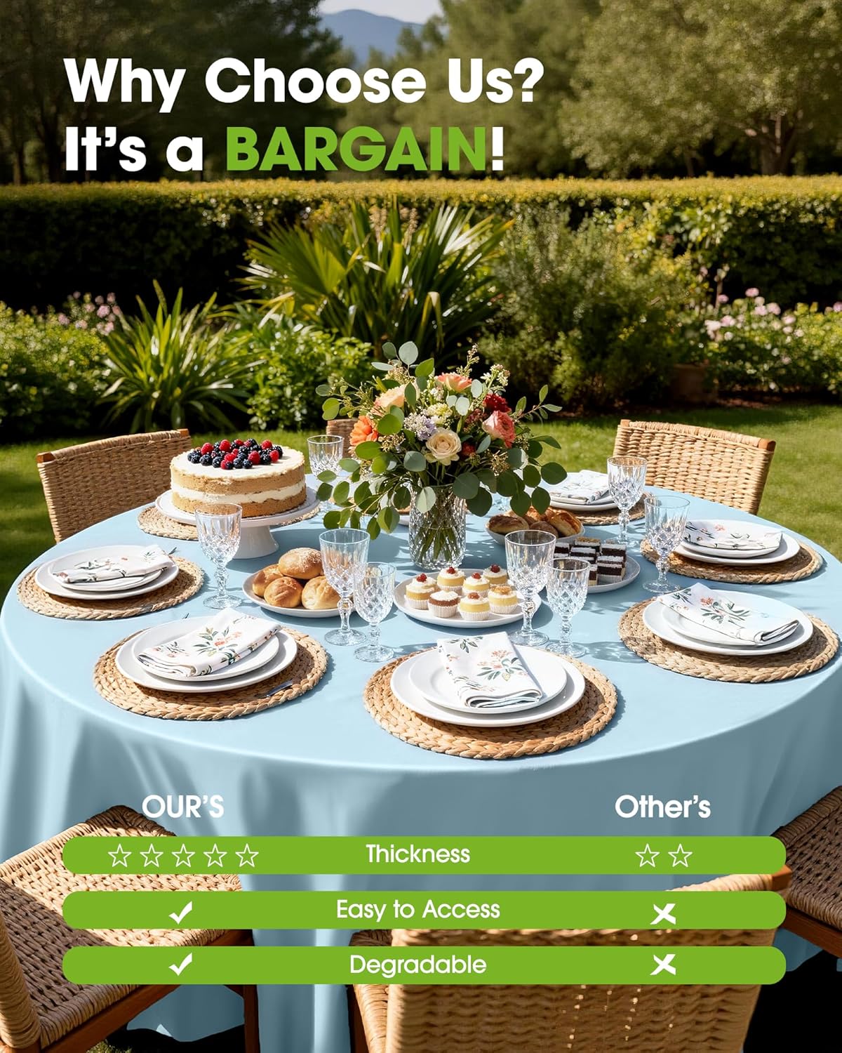 Pureegg Round Plastic Tablecloths - 8 Pack, Leakproof & Sturdy, Baby Blue, 84'' for Easter Parties & Weddings