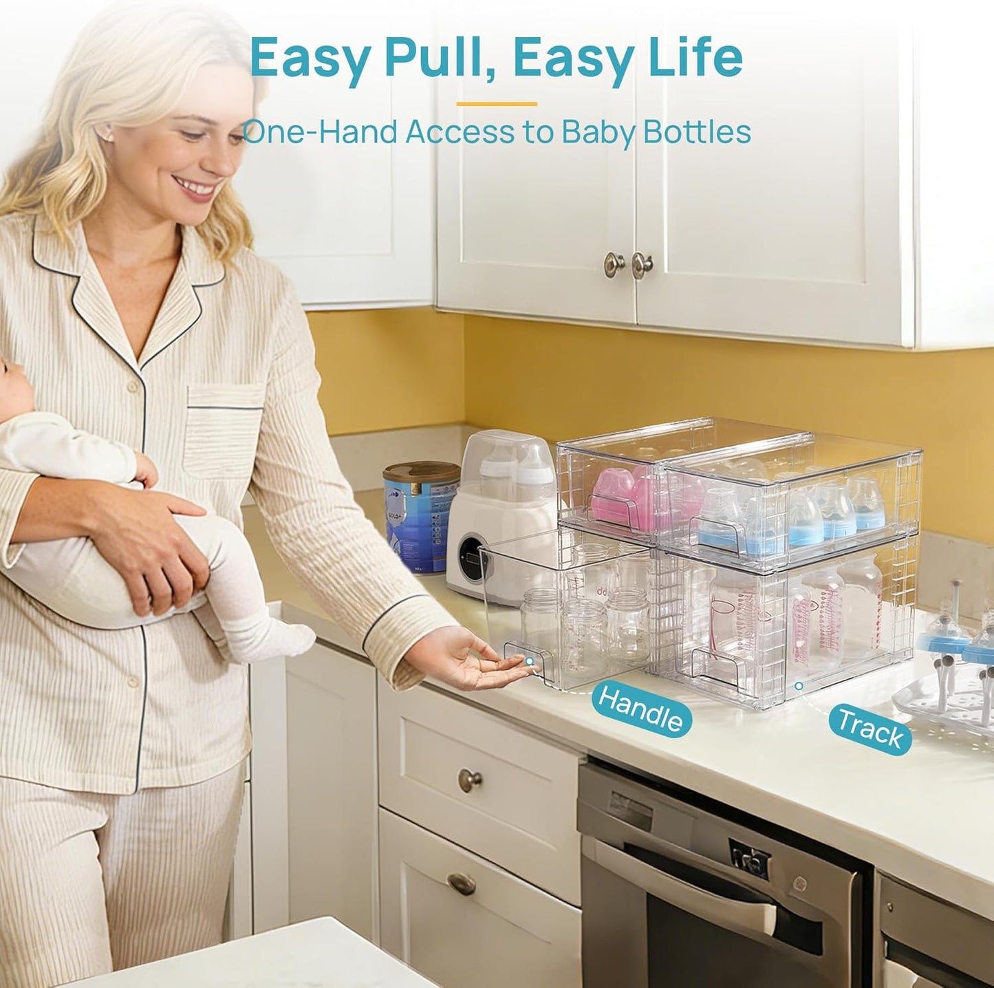 Vtopmart Clear Stackable Storage Drawers - Easy Assembly Organizers for Kitchen, Bathroom & Pantry | 4 Pack