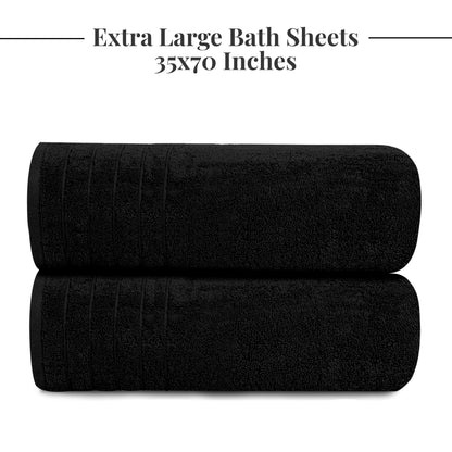 Tens Towels Pack of 2 Extra Large Bath Sheets 35 x 70 Inches, 100% Cotton, Larger & Lighter Weight, Quicker to Dry, Super Soft & Absorbent, Oversized Bath Towels, Black