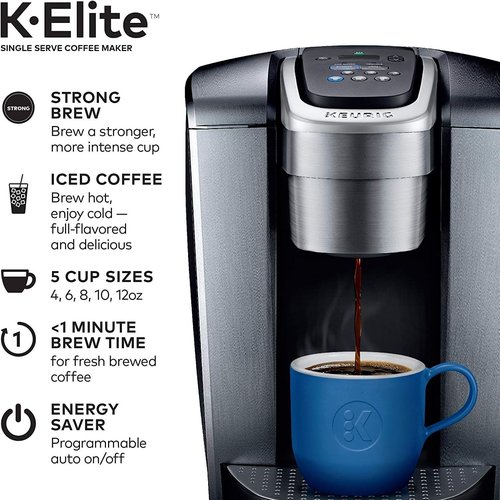 Keurig C K-Elite Single Serve K-Cup Pod Brewer - Iced Coffee Capability & 75oz Brushed Silver Filter Bundle