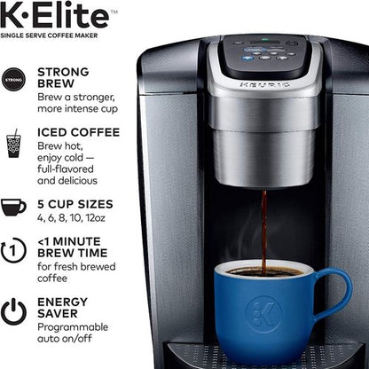 Keurig C K-Elite Single Serve K-Cup Pod Brewer - Iced Coffee Capability & 75oz Brushed Silver Filter Bundle