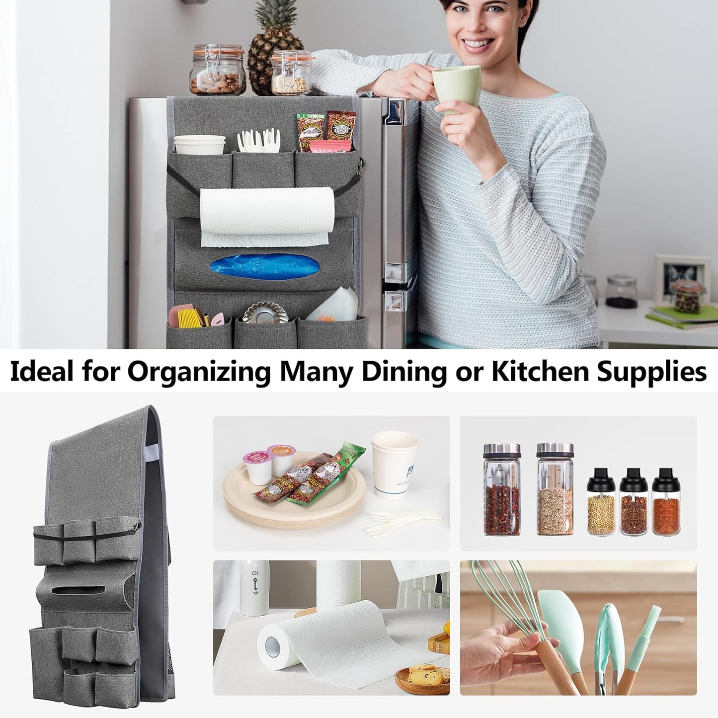 Rexmica Mini Fridge Organizer - 14 Pocket Dust Cover Storage Bag for Home, Office & Dorm | Gray