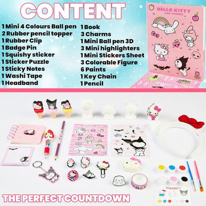 Hello Kitty | Sanrio Advent Calendar 2025 - Color Your Own Figurines & 24 Kawaii Accessories for Girls