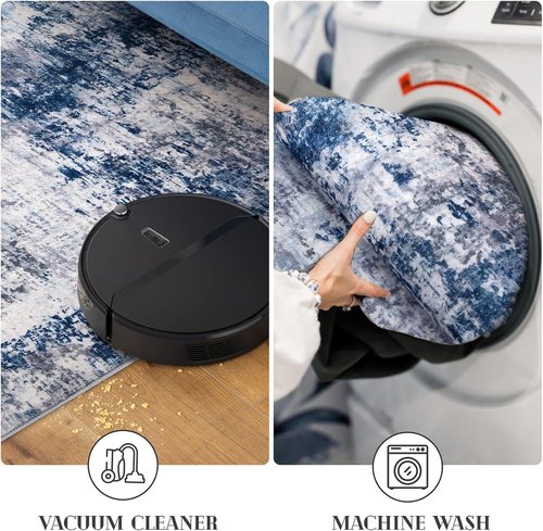 Lansny Modern Abstract Runner Rug - Washable Non-Slip Soft Hallway Rug | 2x6 Grey Navy Design