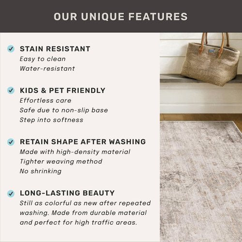 Hazo Haus Washable 5x7 Area Rugs for Living Room, Neutral Beige & Peach Farmhouse Rug for Dining Room & Bedroom, Ultra Soft Low-Pile Non-Slip Stain Resistant