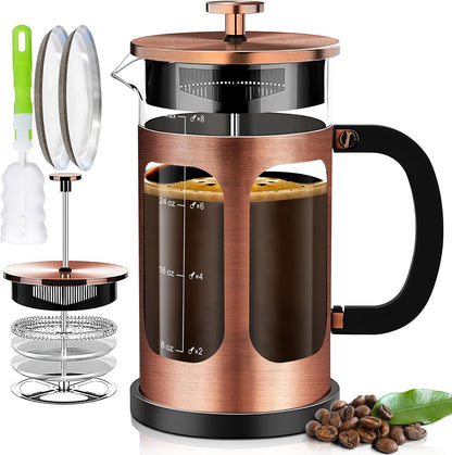 Skiennix French Press Coffee Maker - 34oz Borosilicate Glass with 4 Filters | Ideal for Cold Brew & Tea Gifts
