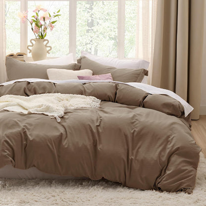 Bedsure Coffee Duvet Cover - Extra Soft Cotton-Like Polyester Bedding Set, Full Size 80x90 Inches, 3 Pieces