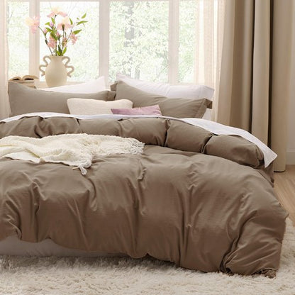 Bedsure Coffee Oversized King Duvet Cover - 3 Pieces Prewashed Cotton-Like Polyester Extra Soft Bedding Set, Includes 1 Duvet Cover 120x98 Inches with Zipper Closure & 2 Pillow Shams, No Comforter