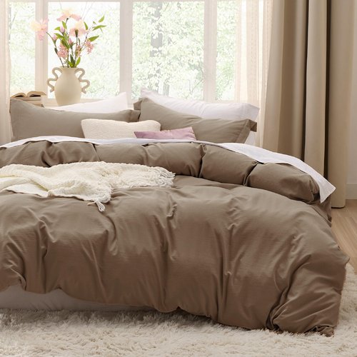 Bedsure Coffee Duvet Cover Queen Size - 3 Pieces Prewashed Cotton-Like Polyester Extra Soft Bedding Set, Includes 1 Duvet Cover 90x90 Inches with Zipper Closure & 2 Pillow Shams, No Comforter