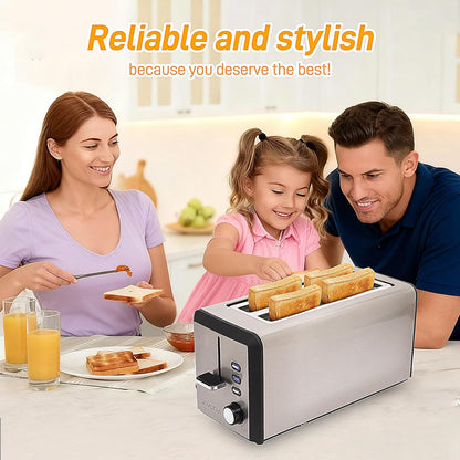 Skiennix 4-Slice Stainless Steel Toaster - Extra Wide 1.5” Slots, 6 Shade Settings & Removable Crumb Tray