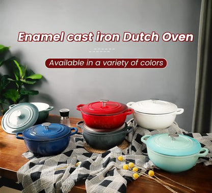 EDGING CASTING Enameled Cast Iron Dutch Ovens With Lid Dual Handle, Cast Iron Bread Oven, Suitable For Variety Stovetops, 3.5 Quart, Gray