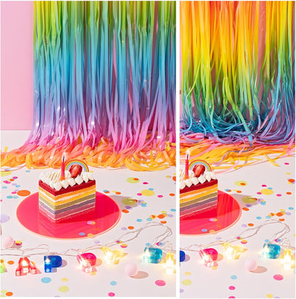 Skiennix Pastel Rainbow Foil Fringe Curtain - Vibrant Tinsel Streamers for Birthday & Easter Decor