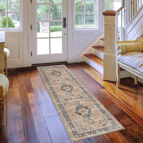 Hallway Washable Runner Rug - Vintage Soft Non-Slip 2x7 Entryway Carpet | Ideal for Kitchen & Living Room (Orange)