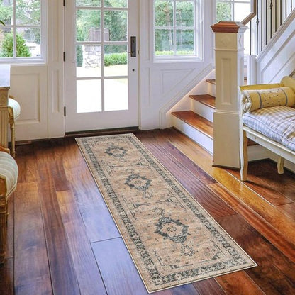 Hallway Washable Runner Rug - Vintage Soft Non-Slip 2x7 Entryway Carpet | Ideal for Kitchen & Living Room (Orange)